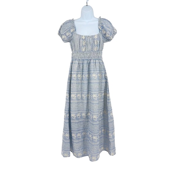 By The River Dresses & Skirts - Embroidered Puff Sleeve Smocked Midi Dress Regency Cottagecore Milkmaid Medium